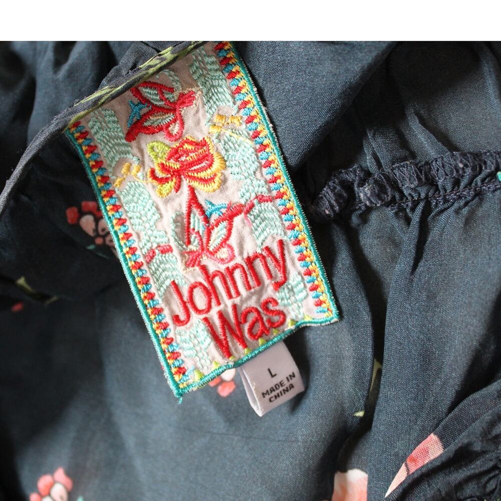 Johnny Was Harley Peasant Blouse Womens Large Blue Floral Tassel Boho Festival - Picture 5 of 6